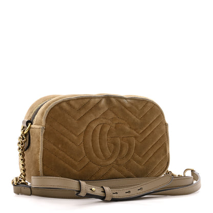 Gucci Velvet Matelasse Small GG Marmont Chain Shoulder Bag Taupe 3 of 14