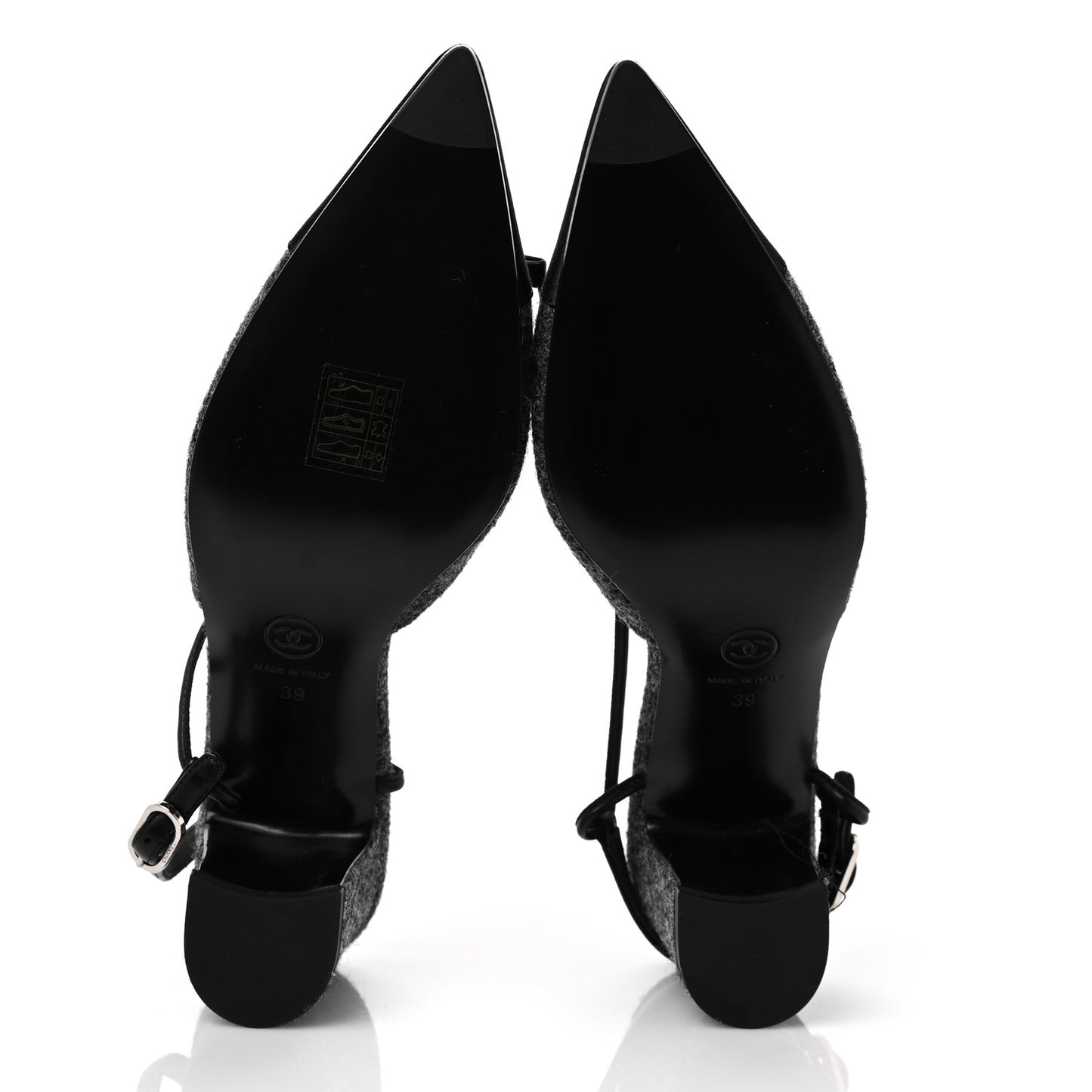 Tweed Satin Slingback Cap Toe Bow Pumps 39 Grey Black