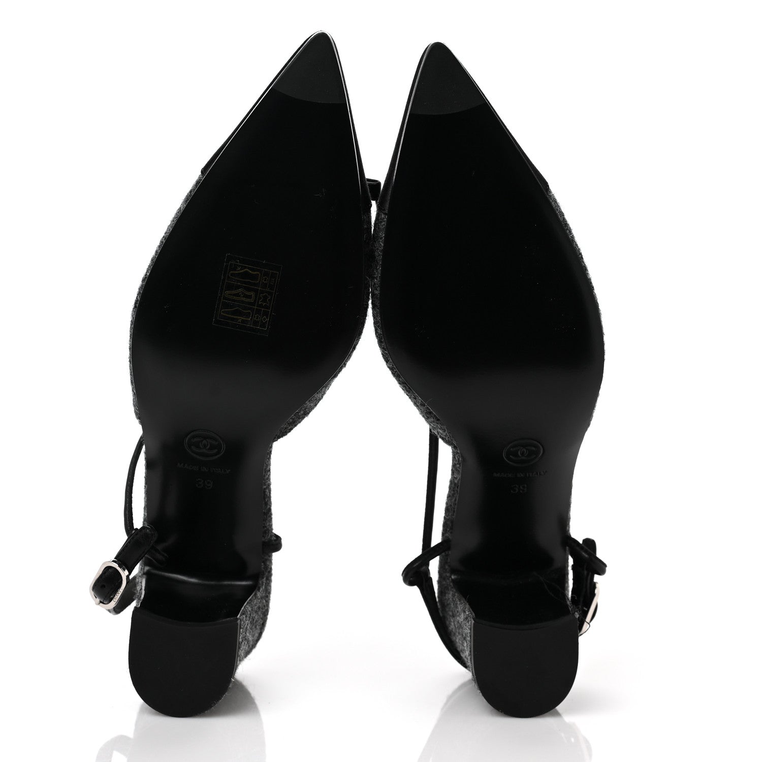 Chanel Tweed Satin Slingback Cap Toe Bow Pumps 39 Grey Black 6 of 9