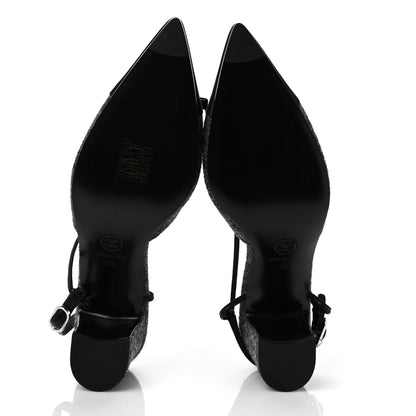 Chanel Tweed Satin Slingback Cap Toe Bow Pumps 39 Grey Black 6 of 9