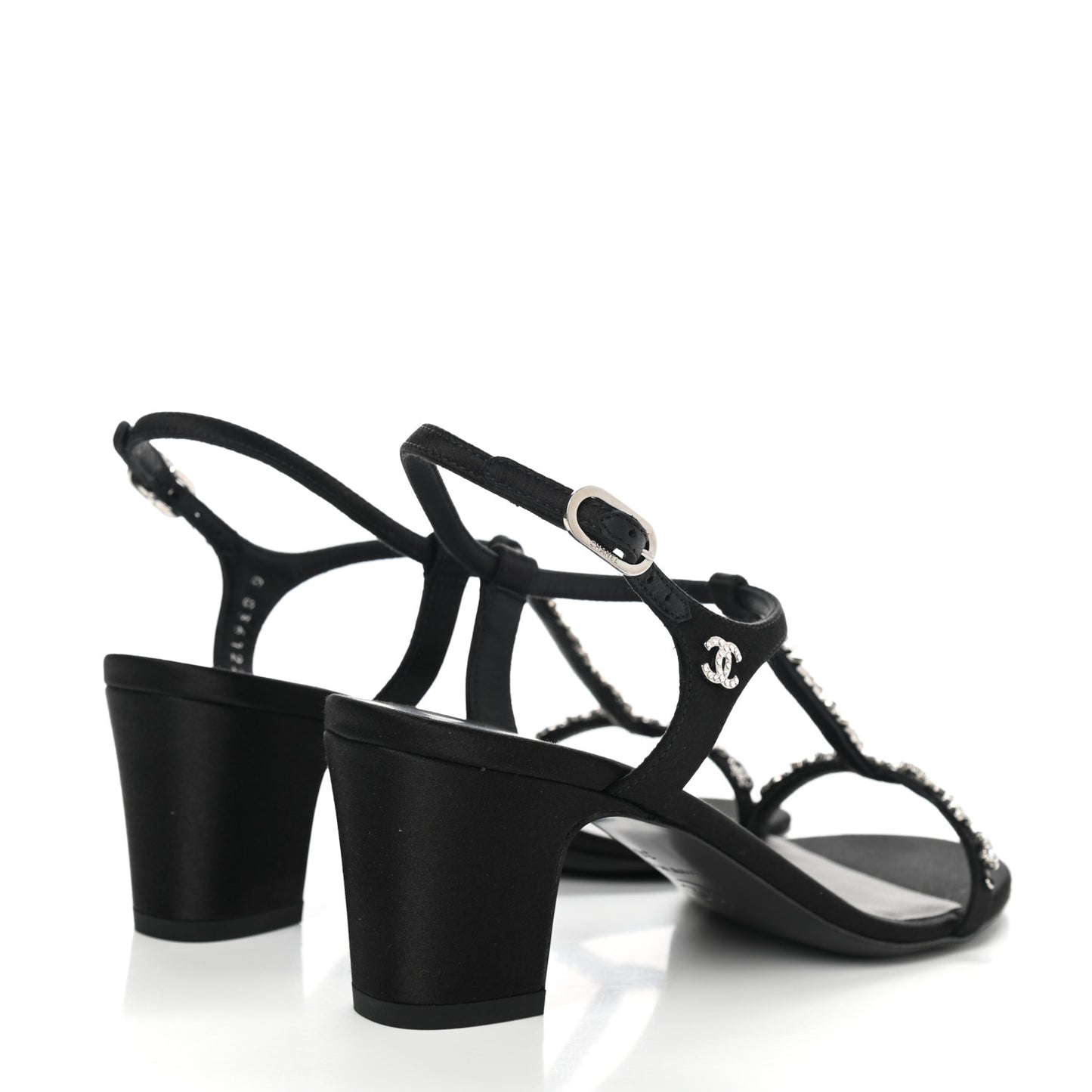 Satin Crystal CC Star Sandals 36 Black