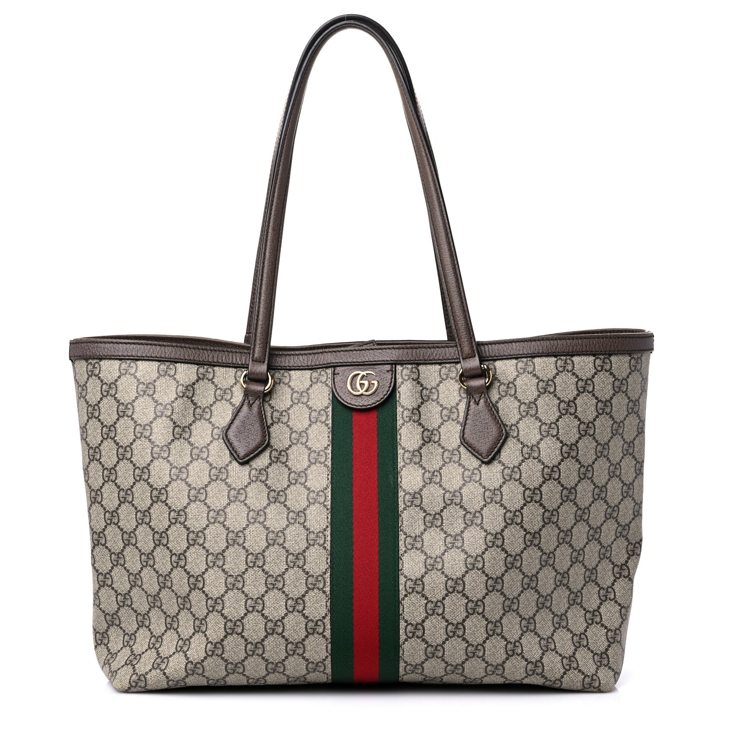 GG Supreme Monogram Textured Calfskin Web Medium Ophidia Shopping Tote Beige Ebony New Acero