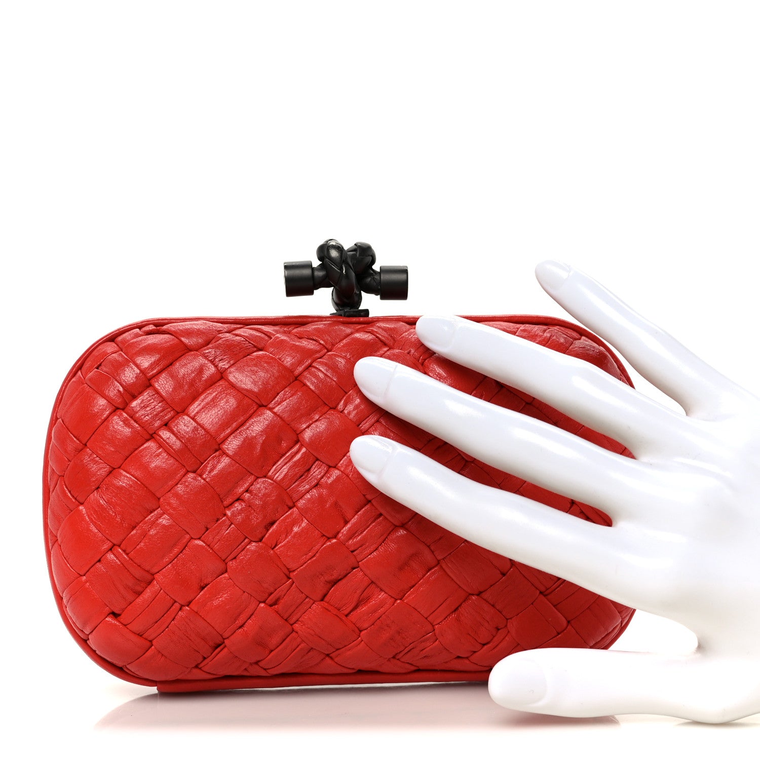 Bottega Veneta Nappa Intrecciato Knot Clutch Red 2 of 7