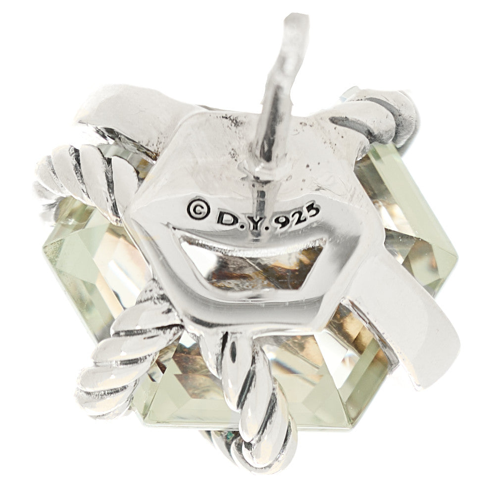 Sterling Silver Diamond Prasiolite 10mm Cable Wrap Earrings