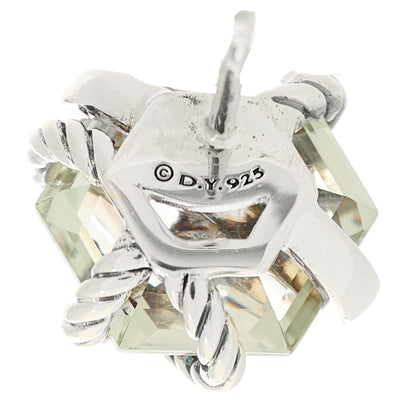 David Yurman Sterling Silver Diamond Prasiolite 10mm Cable Wrap Earrings 4 of 4