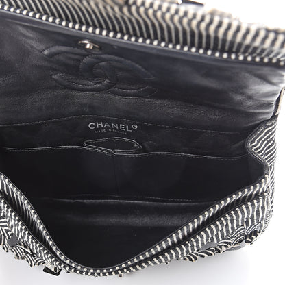 Chanel Canvas Sequin Stripe Medium Double Flap Black White 4 of 8