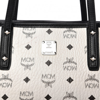 MCM Visetos Medium Anya Zip Top Shopper Tote White 8 of 17