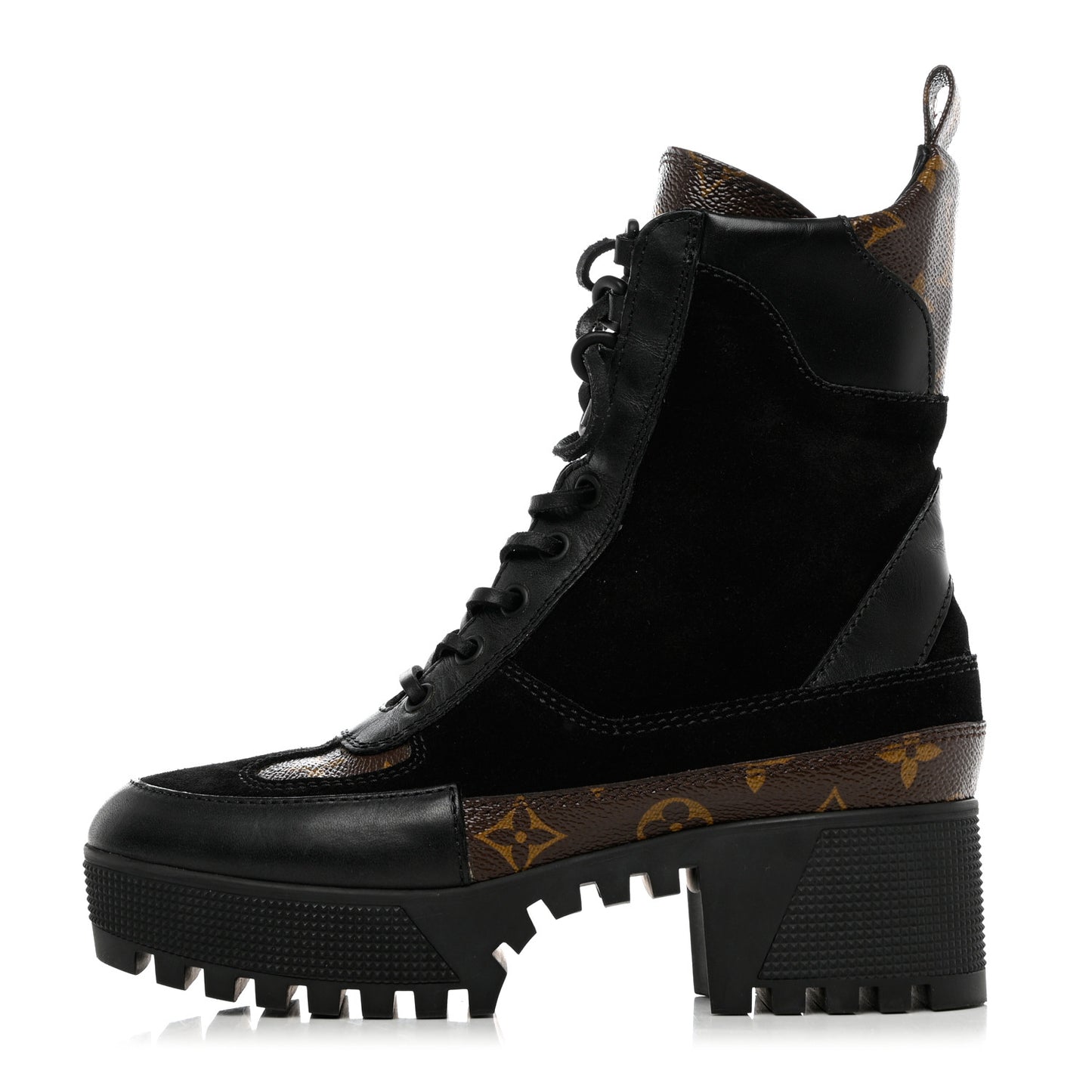 Suede Calfskin Monogram Laureate Platform Desert Boots 35.5 Black