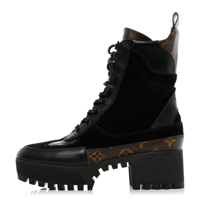 Louis Vuitton Suede Calfskin Monogram Laureate Platform Desert Boots 35.5 Black 1 of 8
