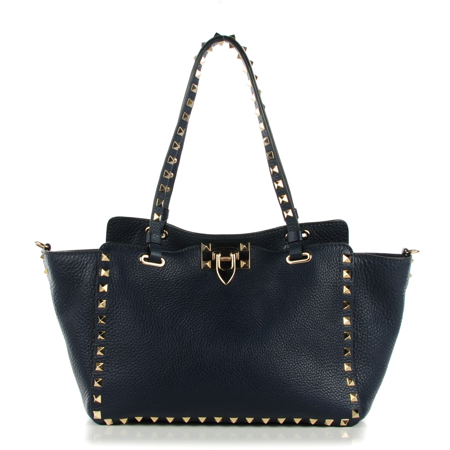 Grained Calfskin Small Rockstud Tote Marine