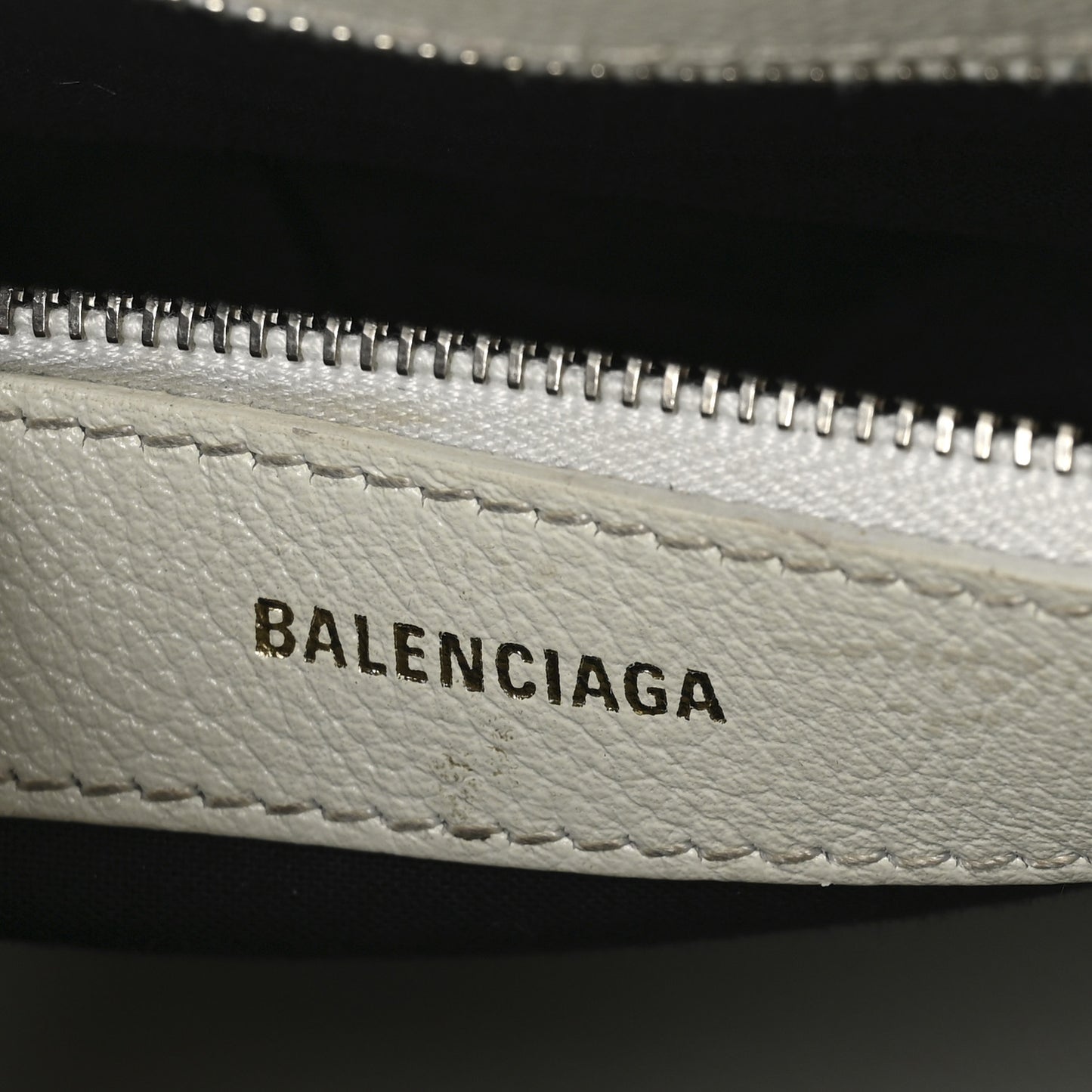 Signature Grained Calfskin Logo S Ville Top Handle Bag White Black