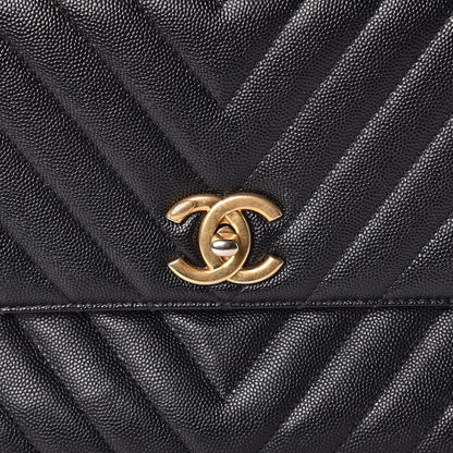 Chanel Caviar Chevron Quilted Medium Coco Handle Flap Black 12 of 12