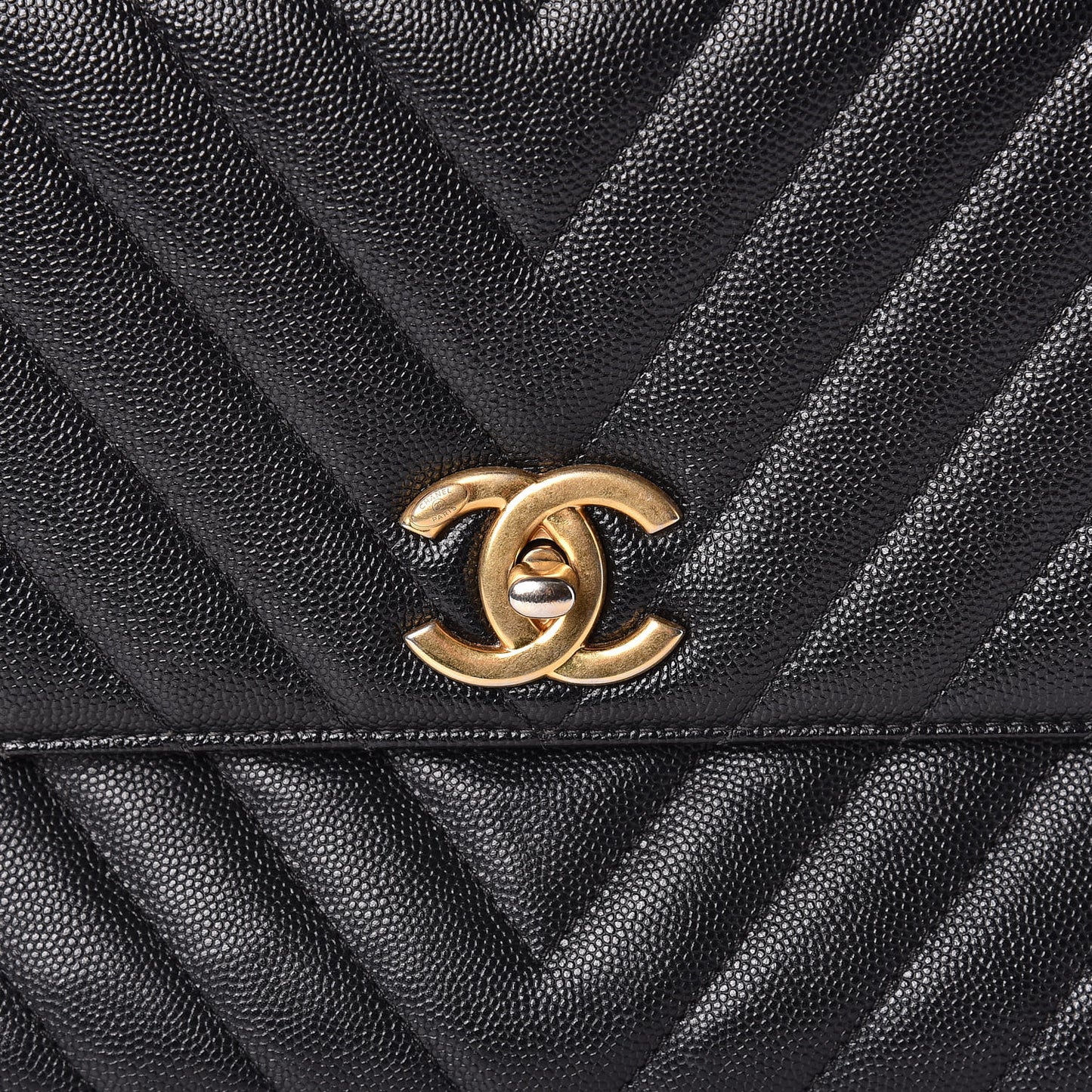 Caviar Chevron Quilted Medium Coco Handle Flap Black