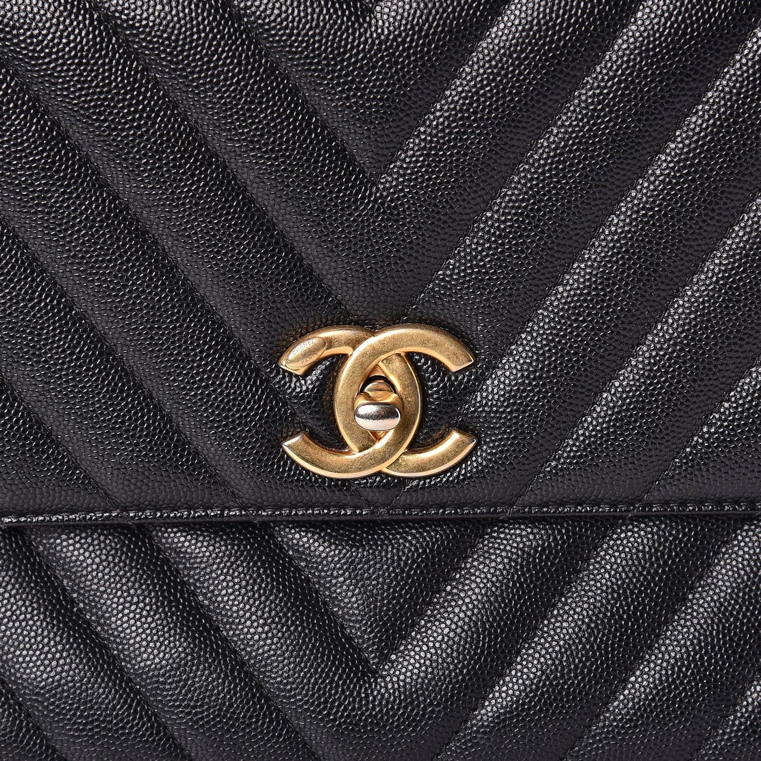 Chanel Caviar Chevron Quilted Medium Coco Handle Flap Black 12 of 12