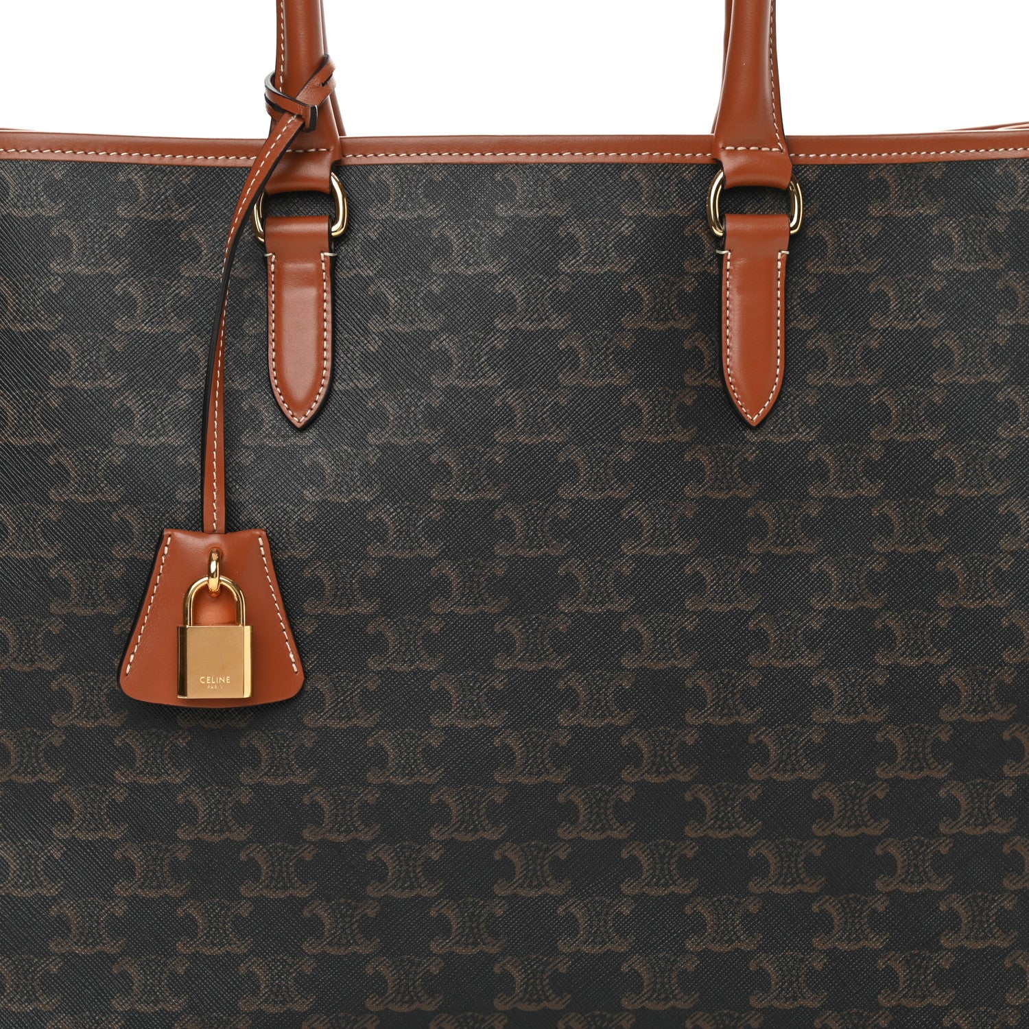 Celine Triomphe Canvas Calfskin Horizontal Cabas Tan 9 of 12