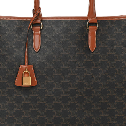 Celine Triomphe Canvas Calfskin Horizontal Cabas Tan 9 of 12