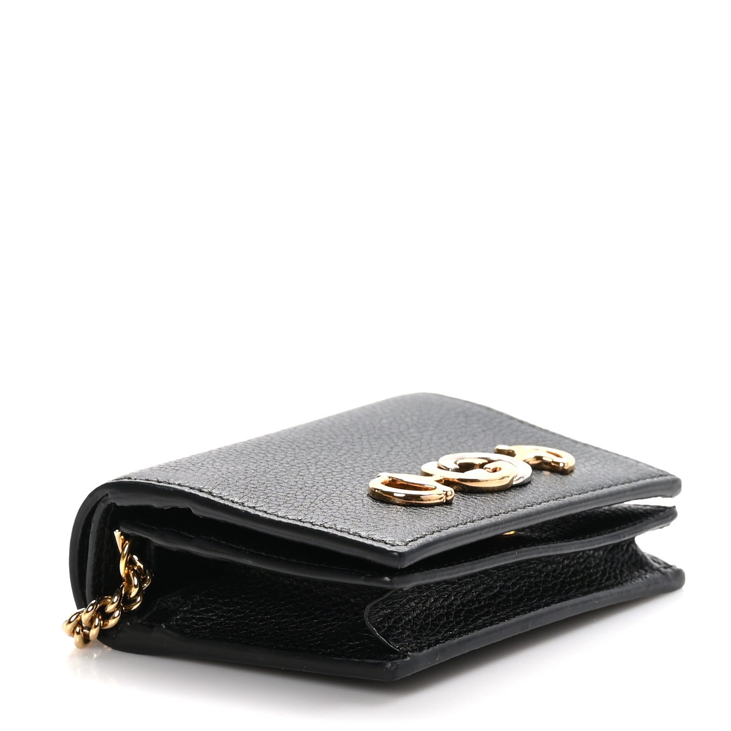 Gucci Grainy Calfskin Zumi Chain Card Case Wallet Black 4 of 9