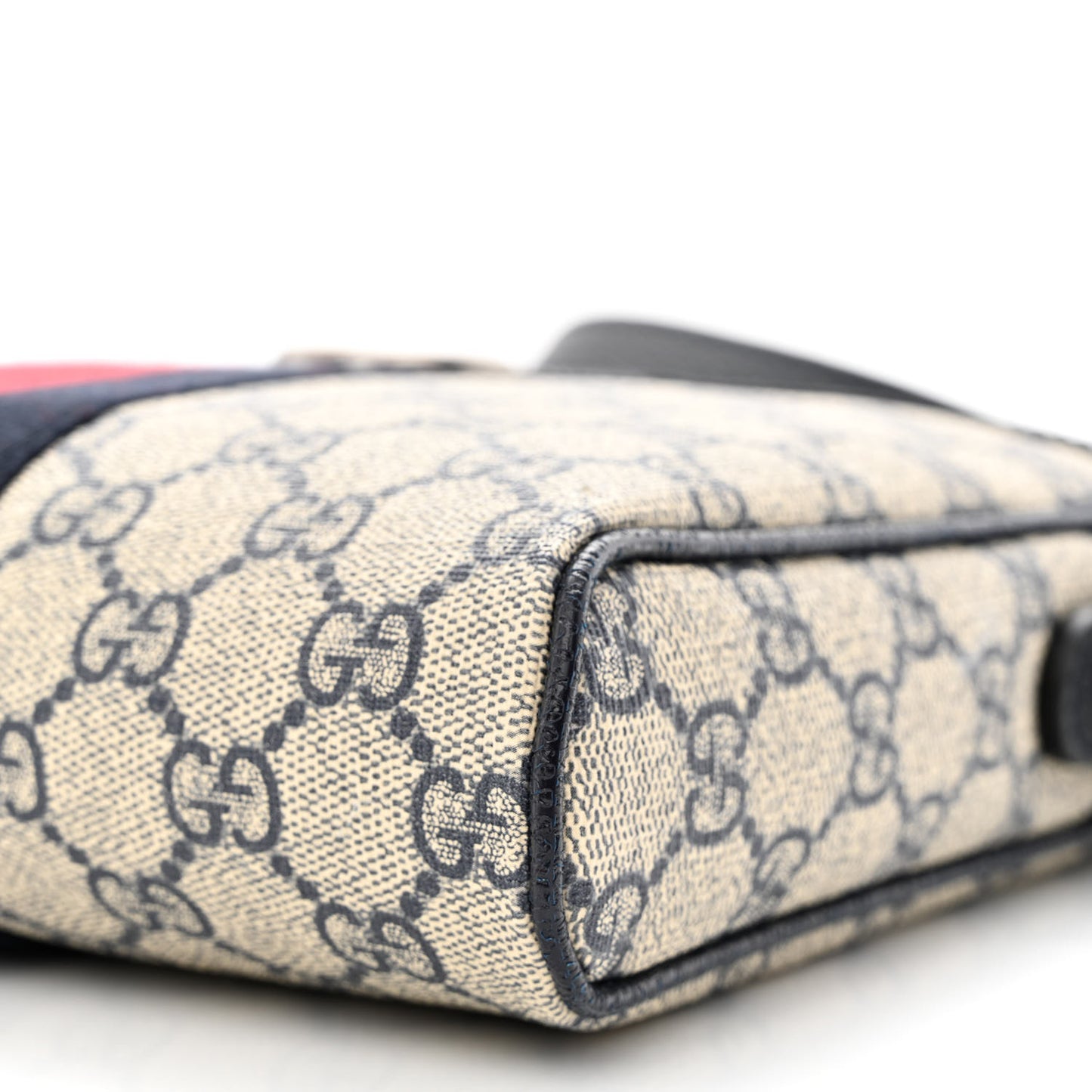 GG Supreme Monogram Textured Dollar Calfskin Web Small Ophidia Messenger Bag Beige Blue
