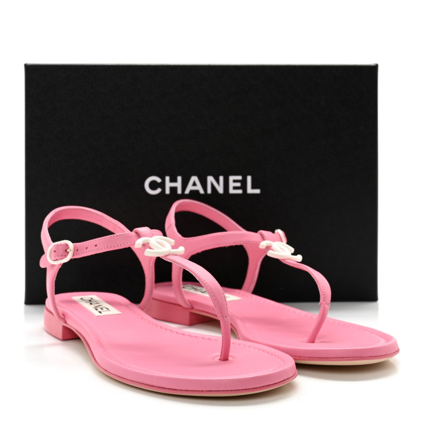 Lambskin CC Thong Sandals 39.5 Light Pink