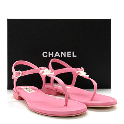 Chanel Lambskin CC Thong Sandals 39.5 Light Pink 10 of 10