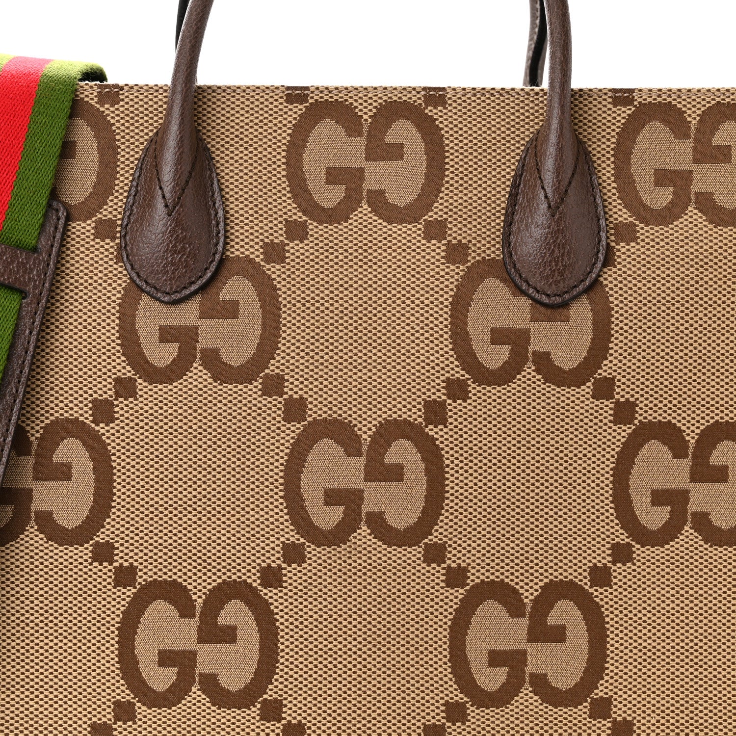 Gucci Monogram Jumbo GG Textured Dollar Calfskin Web Tote Bag Camel Ebony New Acero 8 of 14
