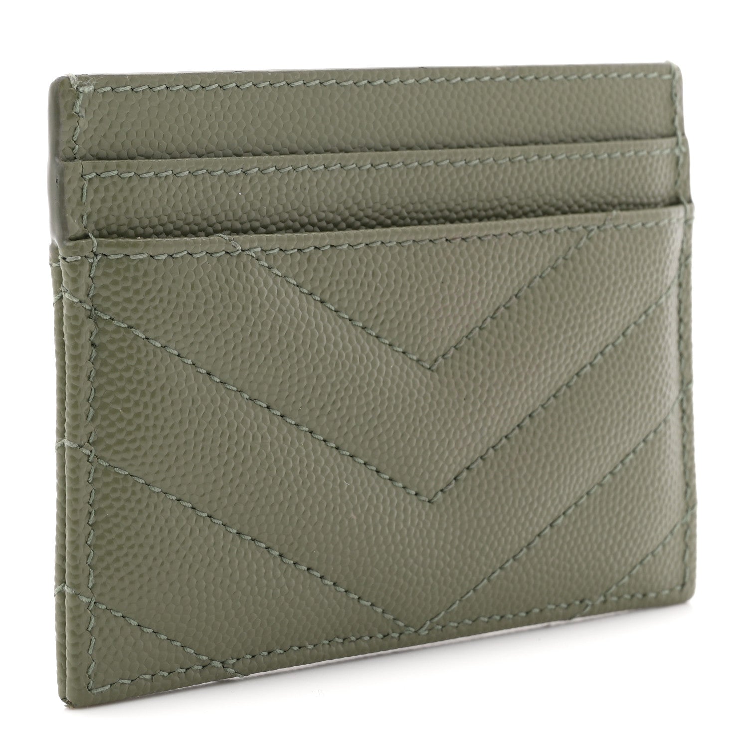 Saint Laurent Grain De Poudre Matelasse Chevron Monogram Credit Card Case Light Sage 3 of 7