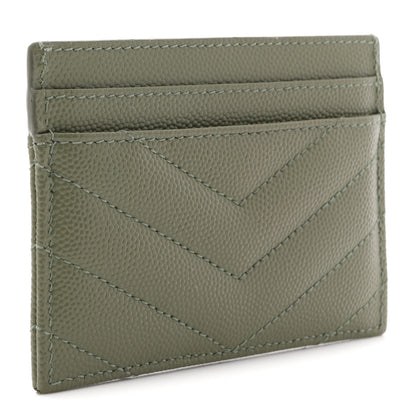 Saint Laurent Grain De Poudre Matelasse Chevron Monogram Credit Card Case Light Sage 3 of 7