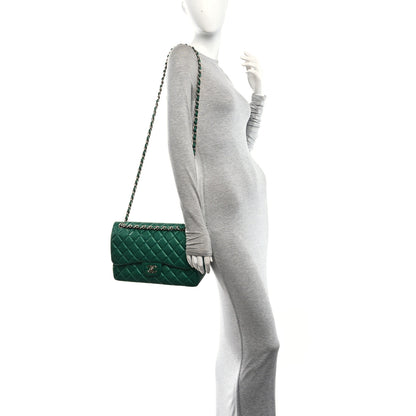 Chanel Metallic Caviar Quilted Jumbo Double Flap Green 2 of 10