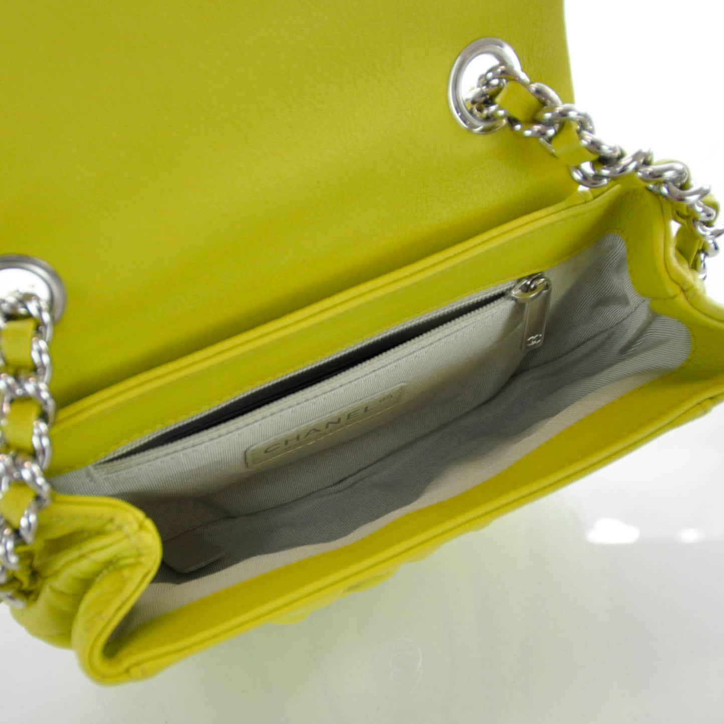 Washed Lambskin Mini Chain Around Messenger Neon Yellow 12C