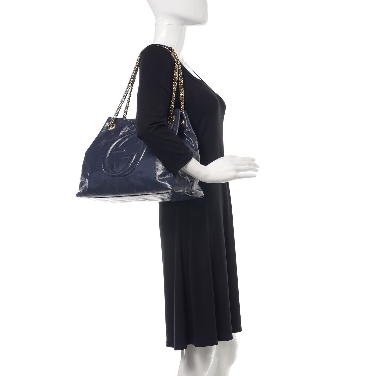 Patent Medium Soho Chain Shoulder Bag Uniform Blue