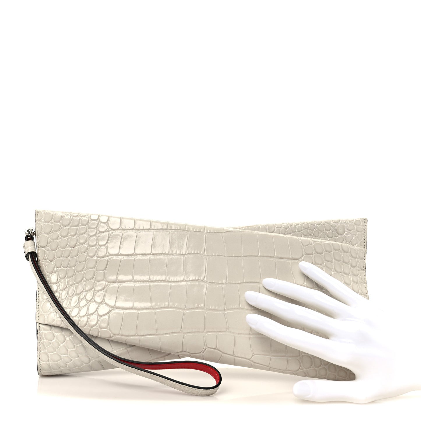 Loubitwist Crocodile Embossed Clutch White
