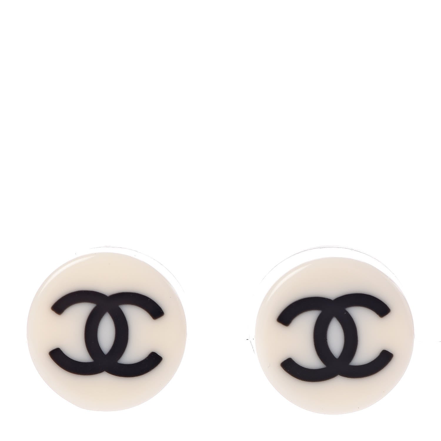 Chanel Resin CC Stud Earrings Black White 1 of 4