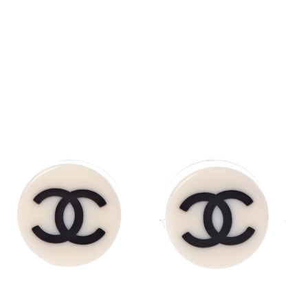 Chanel Resin CC Stud Earrings Black White 1 of 4