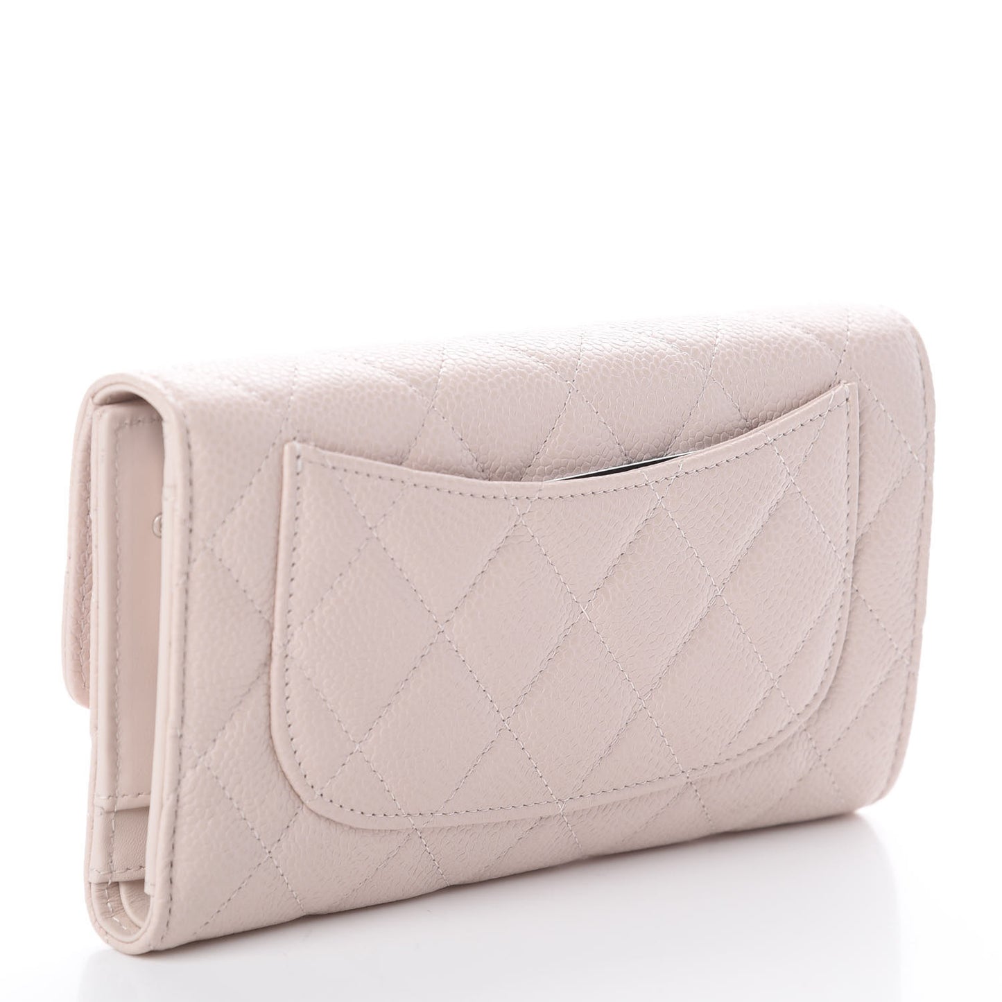 Caviar Quilted Long Gusset Flap Wallet Light Pink