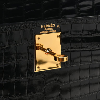 Hermes Shiny Porosus Crocodile Kelly Sellier 28 Black 6 of 10