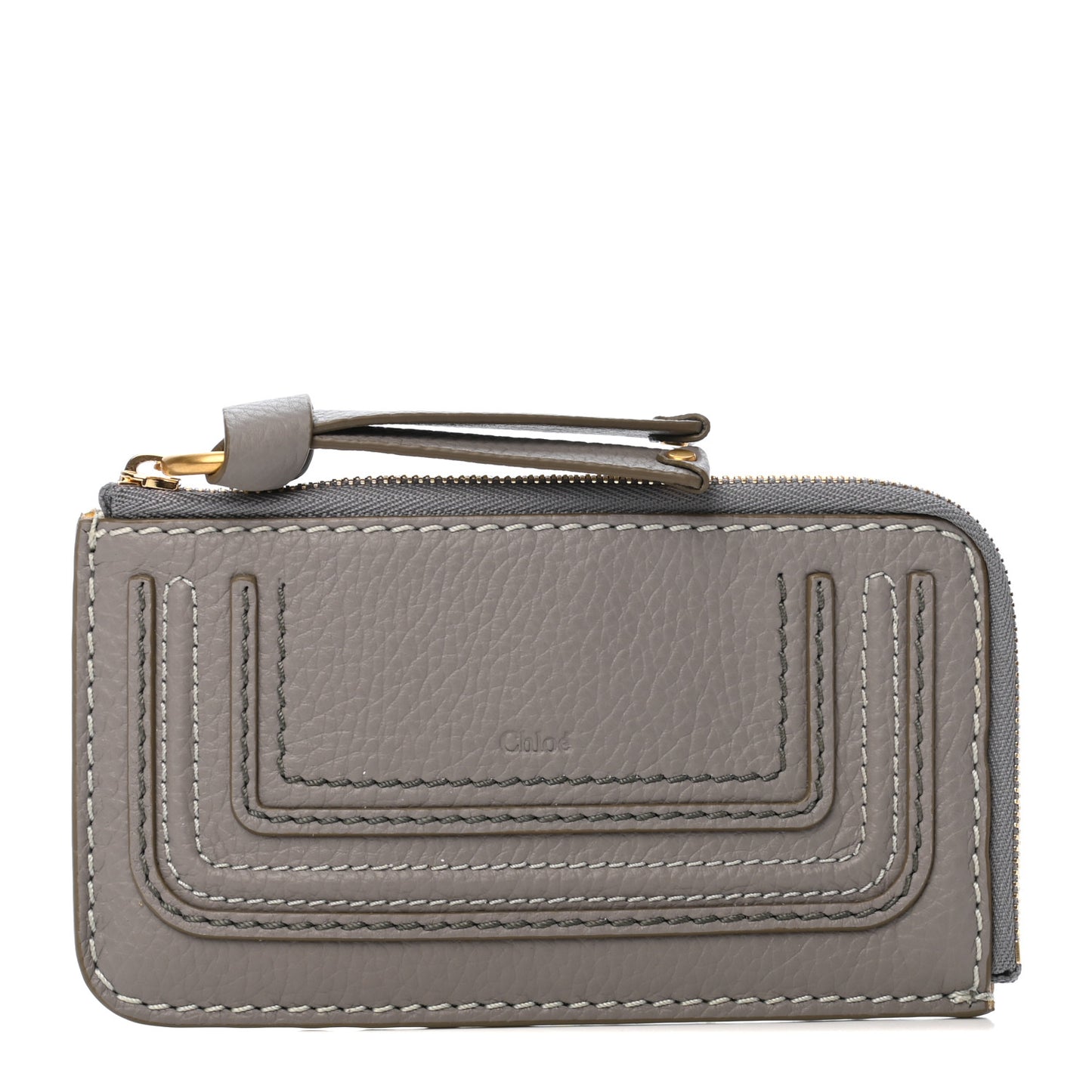 Grained Calfskin Medium Marcie Zip Card Holder Cashmere Grey