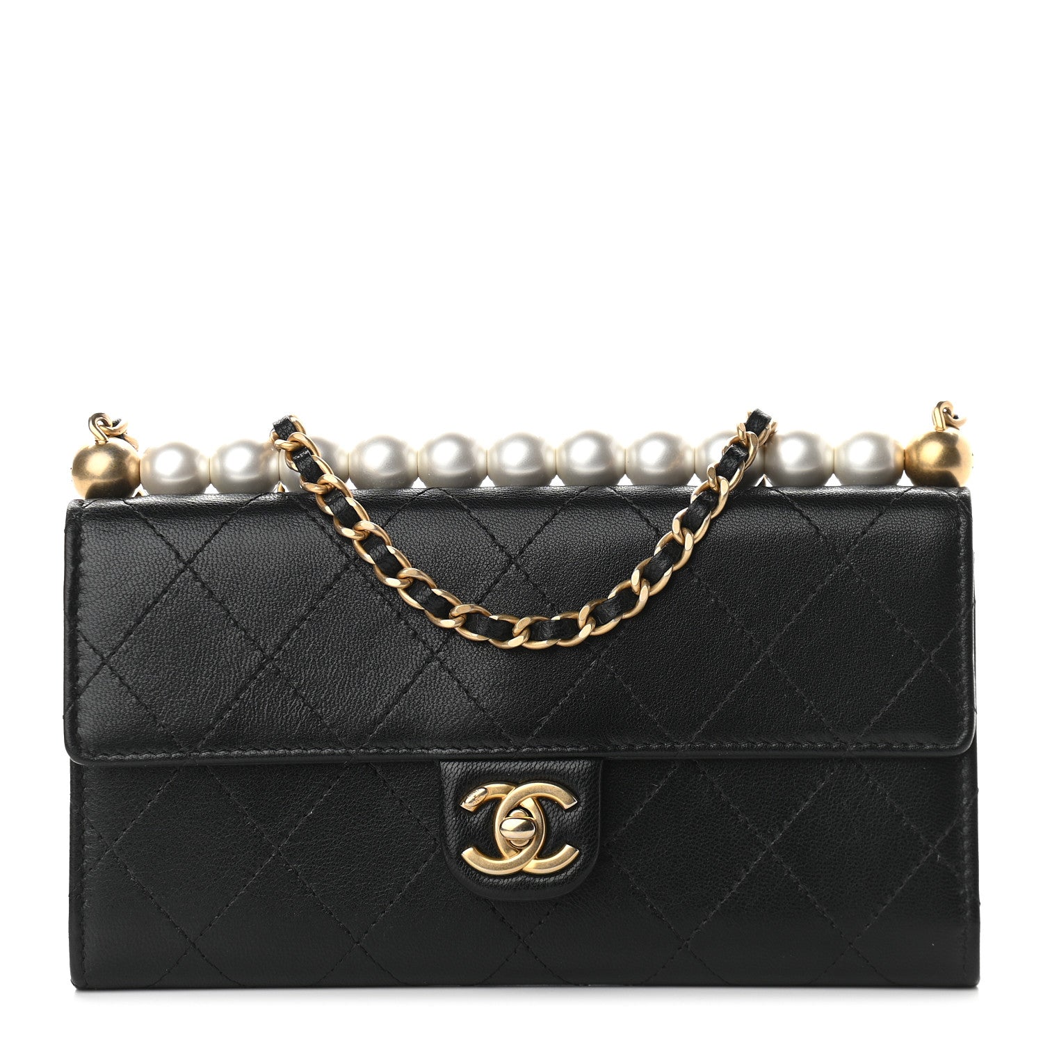 Chanel Goatskin Quilted Chic Pearls Clutch With Chain Black 1 of 10
