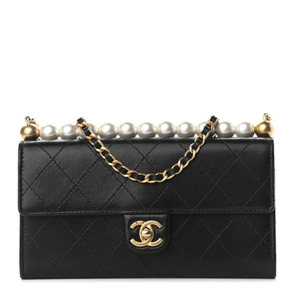 Chanel Goatskin Quilted Chic Pearls Clutch With Chain Black 1 of 10