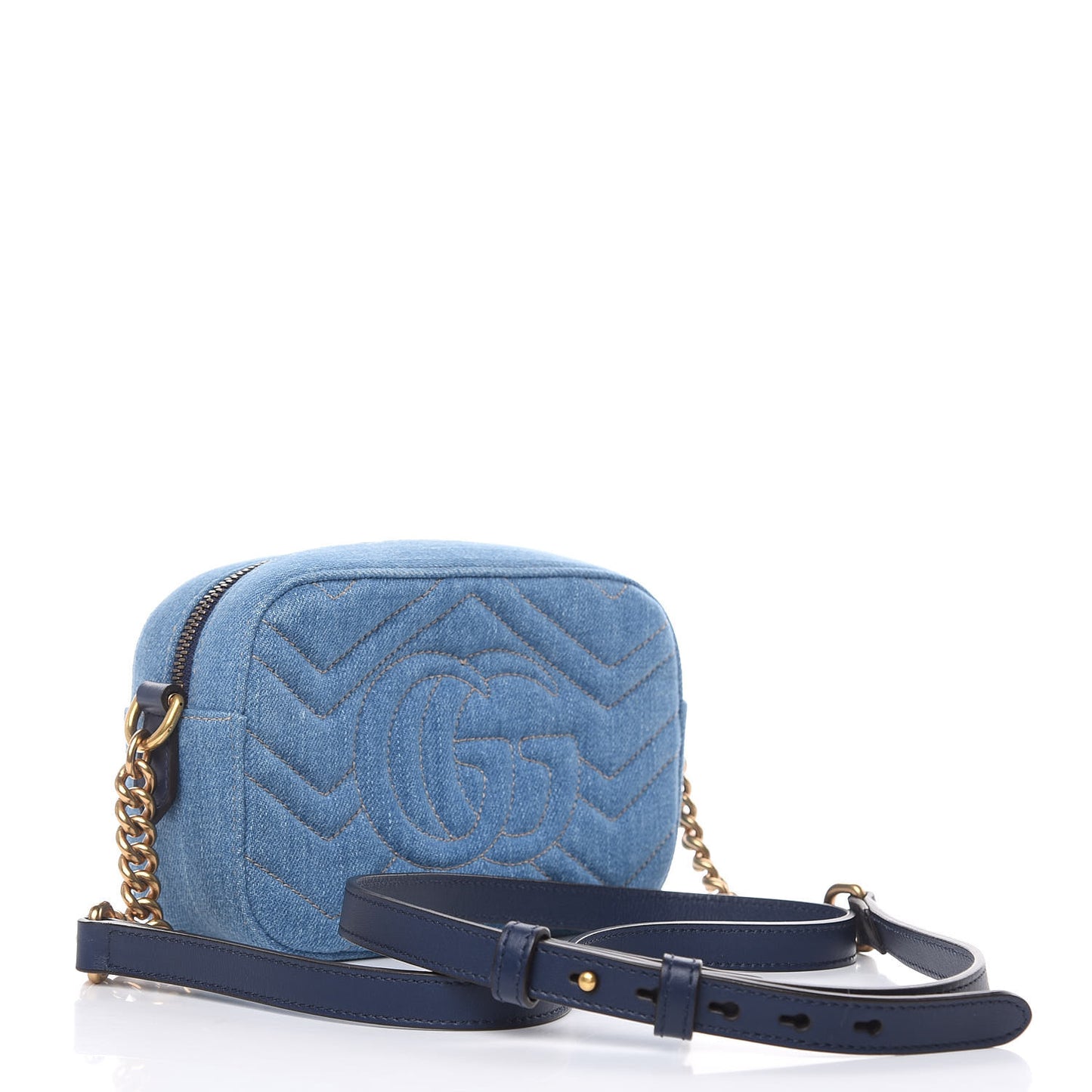 Denim Matelasse Mini Pearly GG Marmont Chain Shoulder Bag Blue
