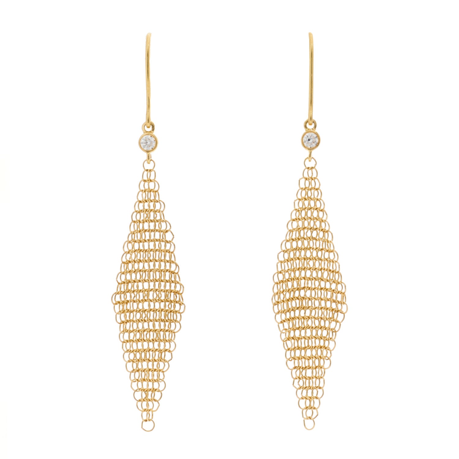 Tiffany 18K Yellow Gold Diamond Mini Elsa Peretti Mesh Earrings 1 of 5