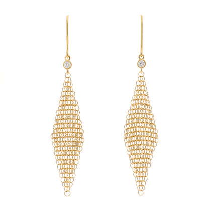 Tiffany 18K Yellow Gold Diamond Mini Elsa Peretti Mesh Earrings 1 of 5