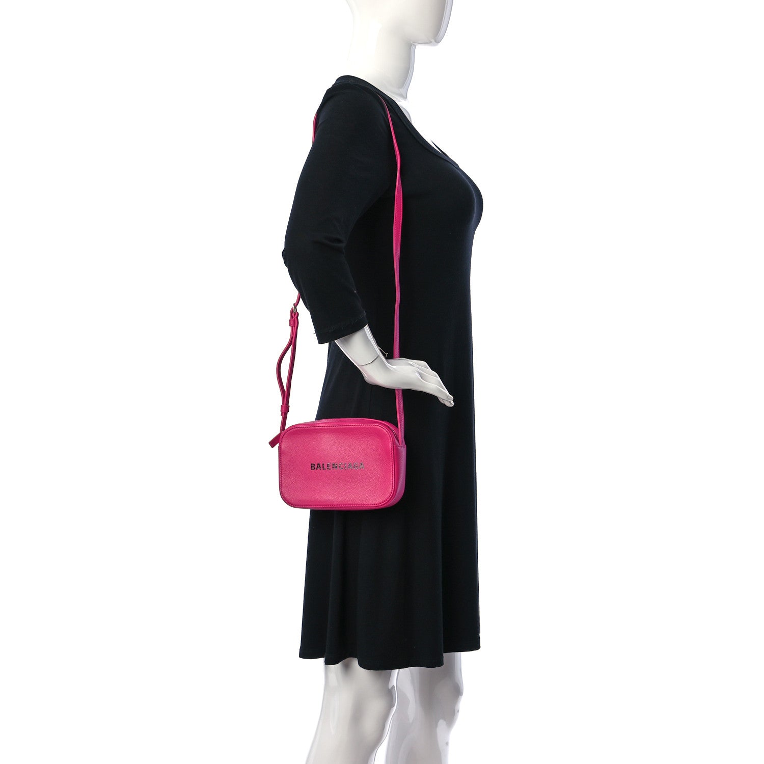 Balenciaga Calfskin Logo XS Everyday Camera Bag Rose Magenta Black 2 of 10