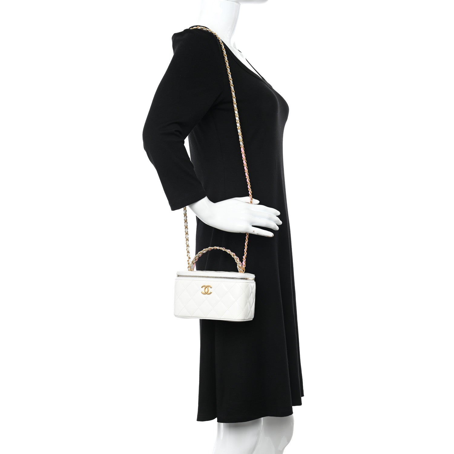 Chanel Shiny Calfskin Quilted Small Top Handle Vanity Case With Chain White 2 of 13