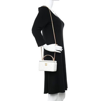 Chanel Shiny Calfskin Quilted Small Top Handle Vanity Case With Chain White 2 of 13