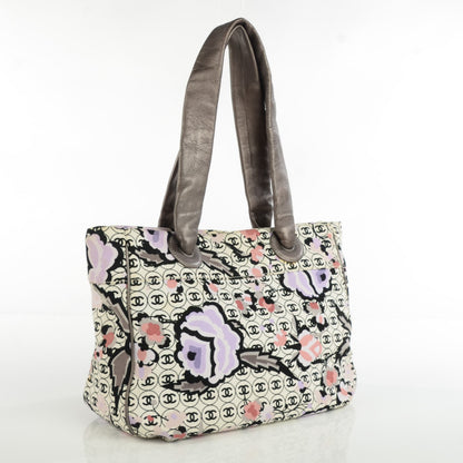 Chanel Metallic Calfskin Canvas CC Camellia Tote Pink White 3 of 7