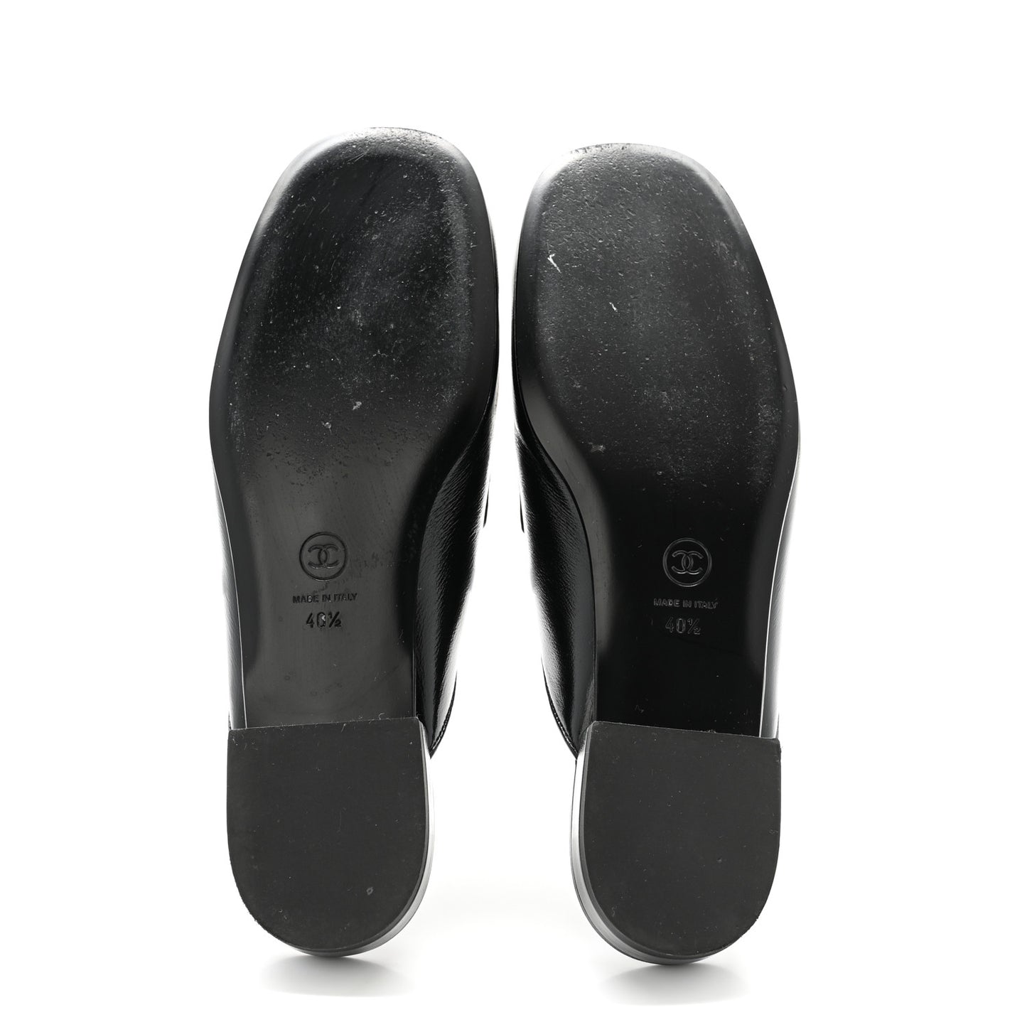 Shiny Calfskin Crystal CC Mules 40.5 Black