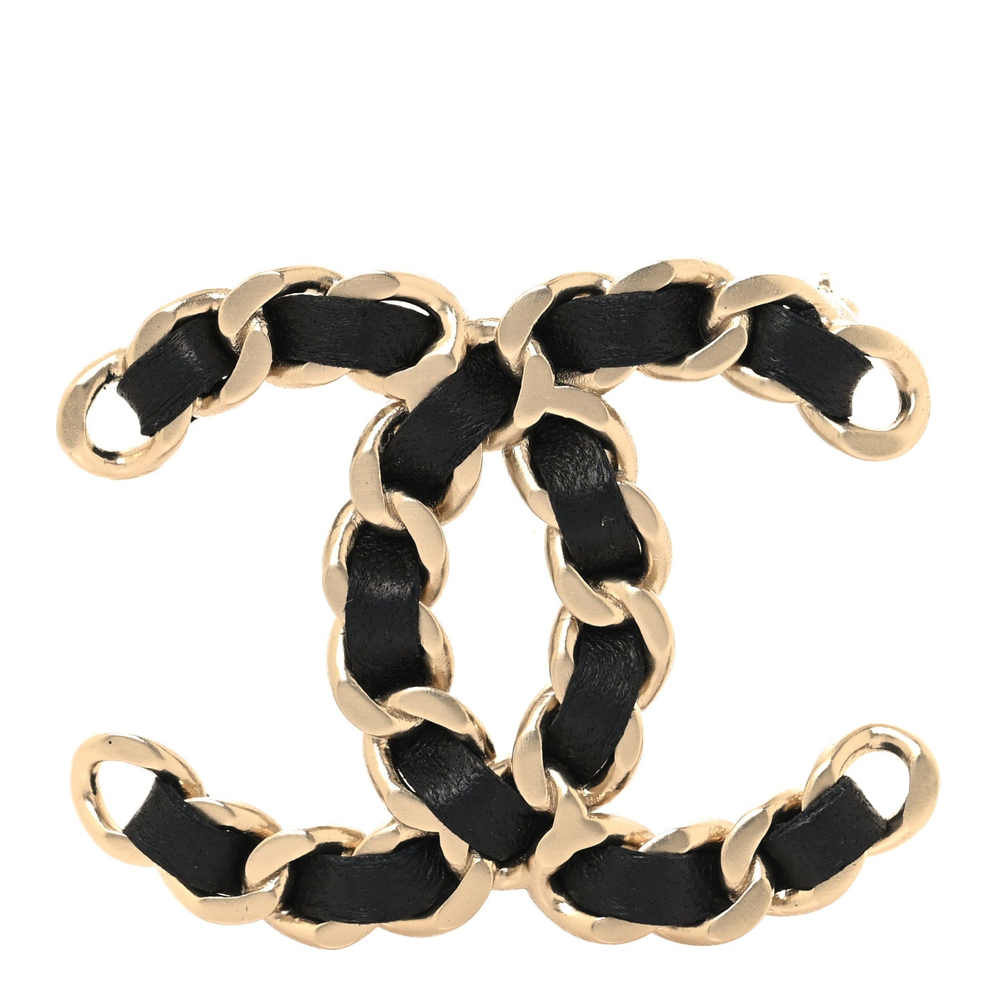 Lambskin Chain CC Brooch Black