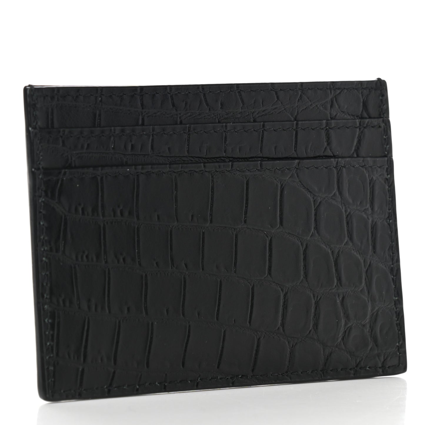 Calfskin Crocodile Embossed Monogram Tiny Cassandra Credit Card Case Black