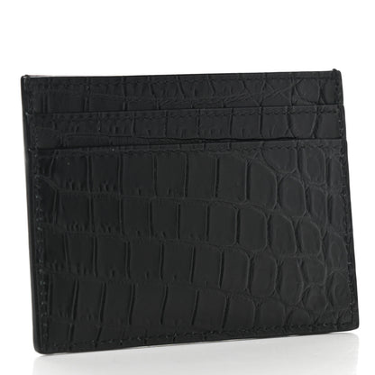 Saint Laurent Calfskin Crocodile Embossed Monogram Tiny Cassandra Credit Card Case Black 3 of 8
