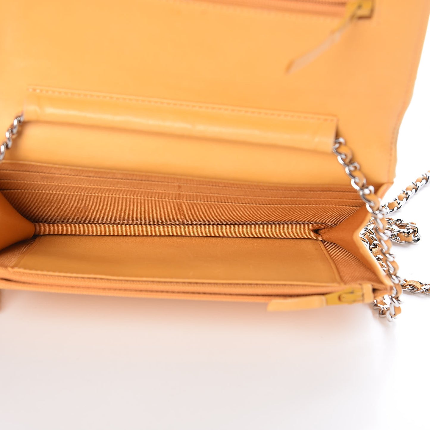 Lambskin Quilted Wallet on Chain WOC Yellow